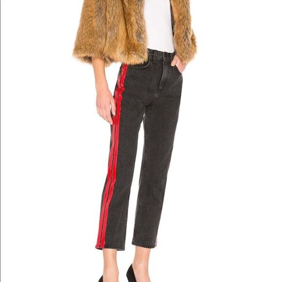rag & bone Women's Jeans Size 23 Black Red Vinyl Side Striped High Waist Pants - Picture 11 of 12